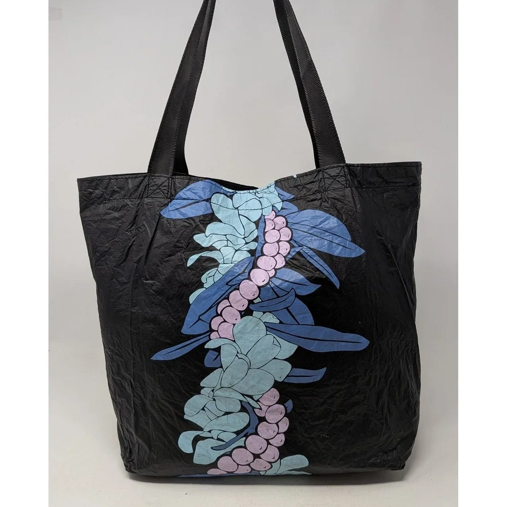ALOHA Collection Reversible Tote Bag Mokihana Black Floral Hawaii - *READ*